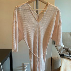 &Other Stories Light Beige Pleated Tie Waist Dress